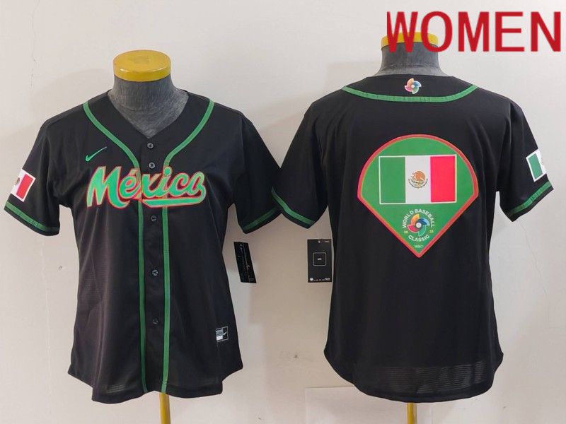 Women 2024 World Cub Mexico Blank Black Nike MLB Jersey style 11->women mlb jersey->Women Jersey